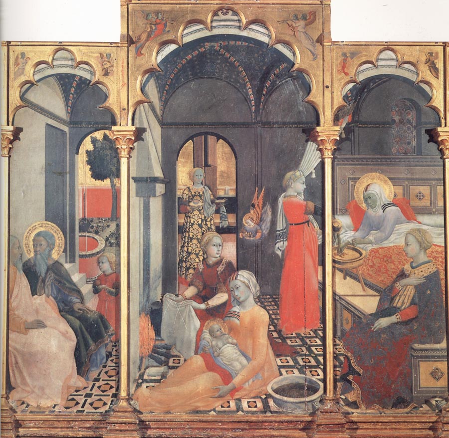 Fra Filippo Lippi The Osservanza Master The Birth of the Virgin,with other Scenes of her Life